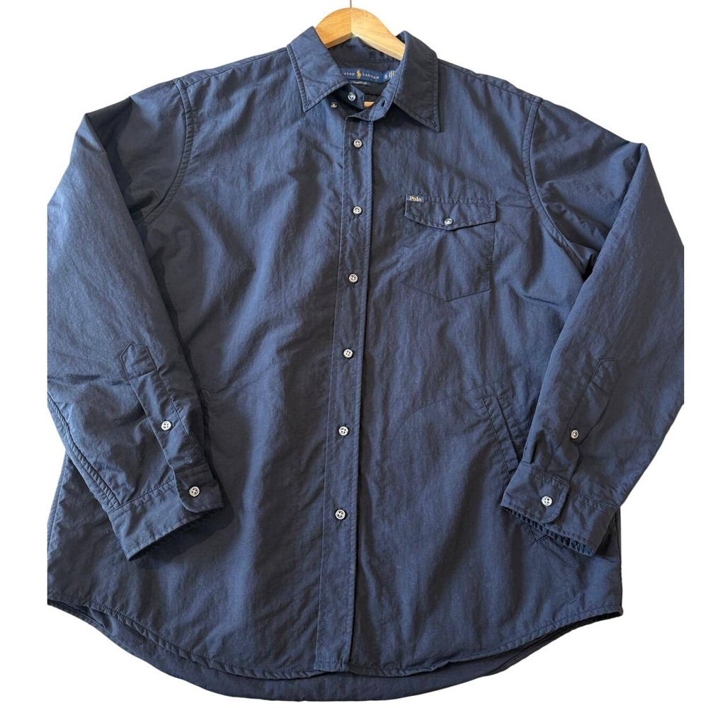 Polo Ralph Lauren Mens XL Classic Fit Navy Blue Button Down Utility Shirt Jacket